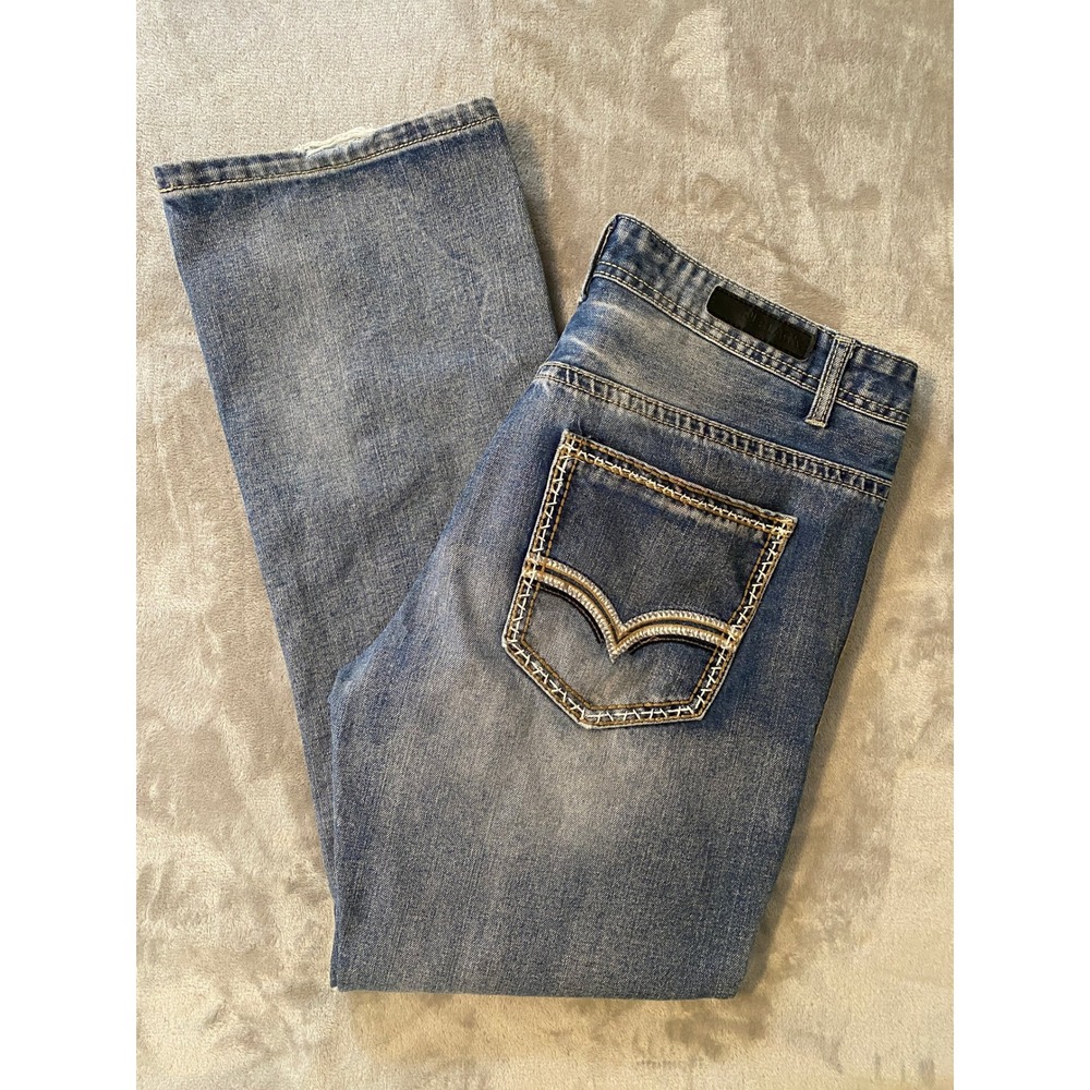 CJ Black Jeans 36x32 Blue Bootcut Thick Stitch Distressed Y2K Grunge Western
